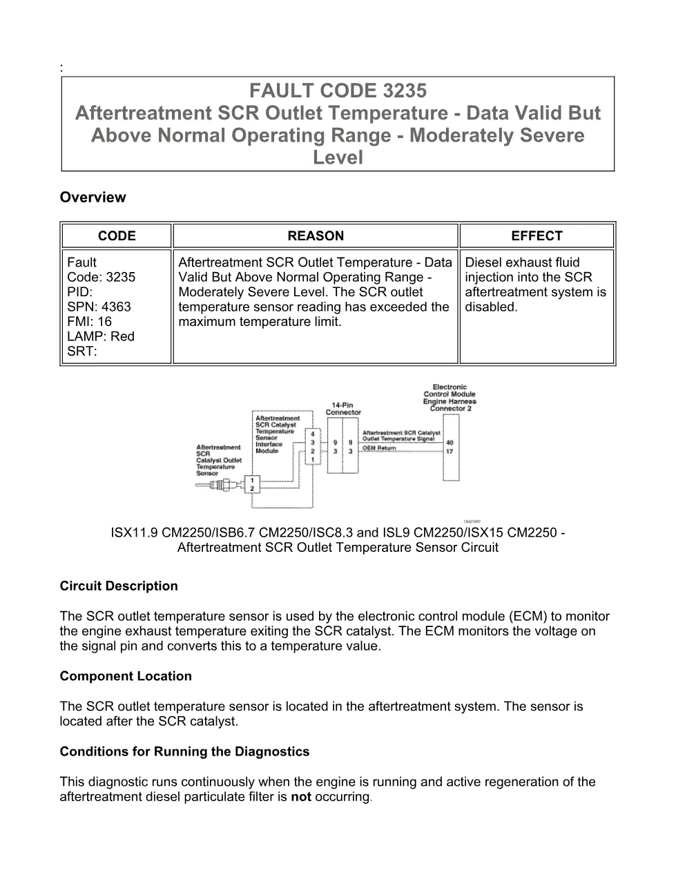 Cummins fault code 3235 – SCR outlet temperature high – Official - preview page 1 of 6