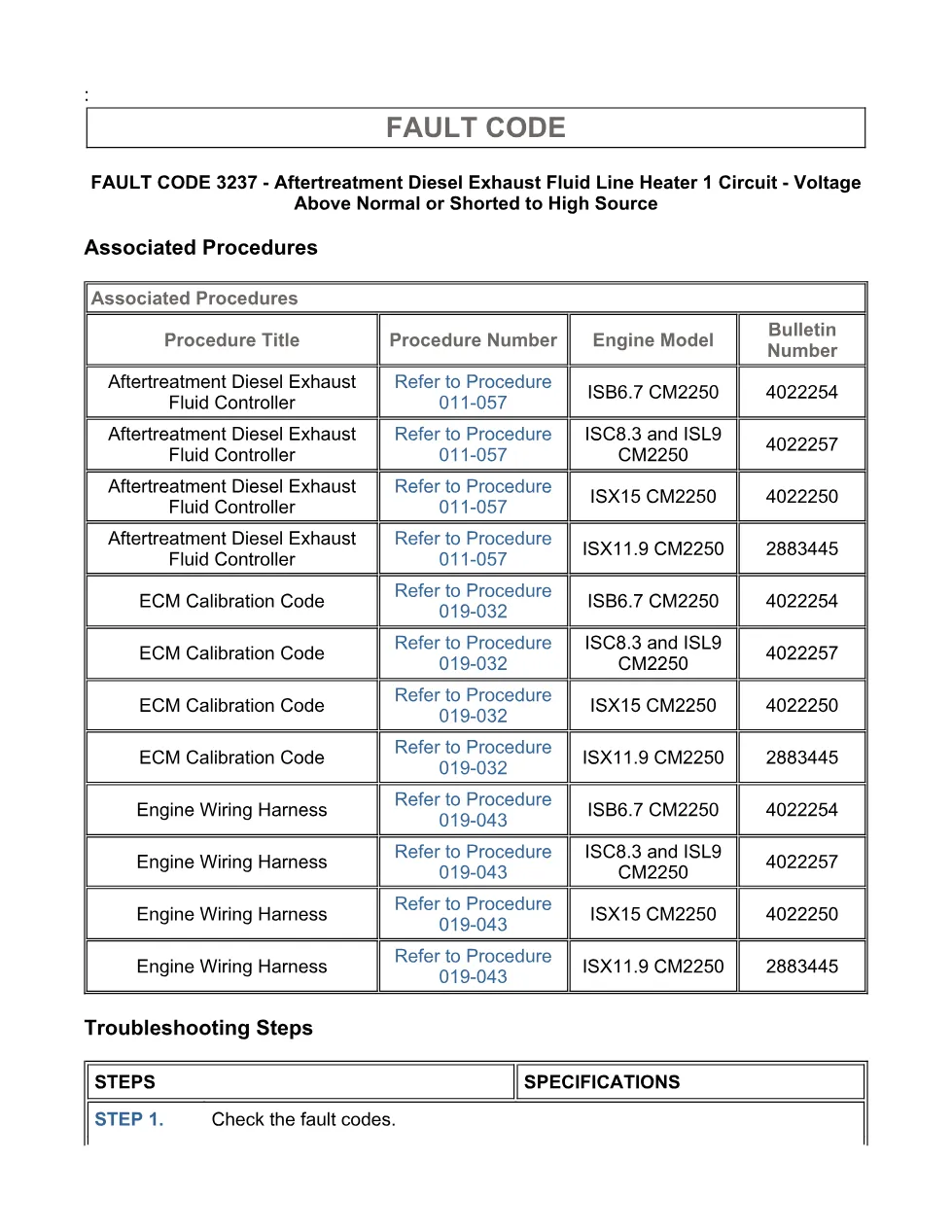 Cummins fault code 3237 manual — DEF line heater 1 circuit high - page 3 is available after signing in