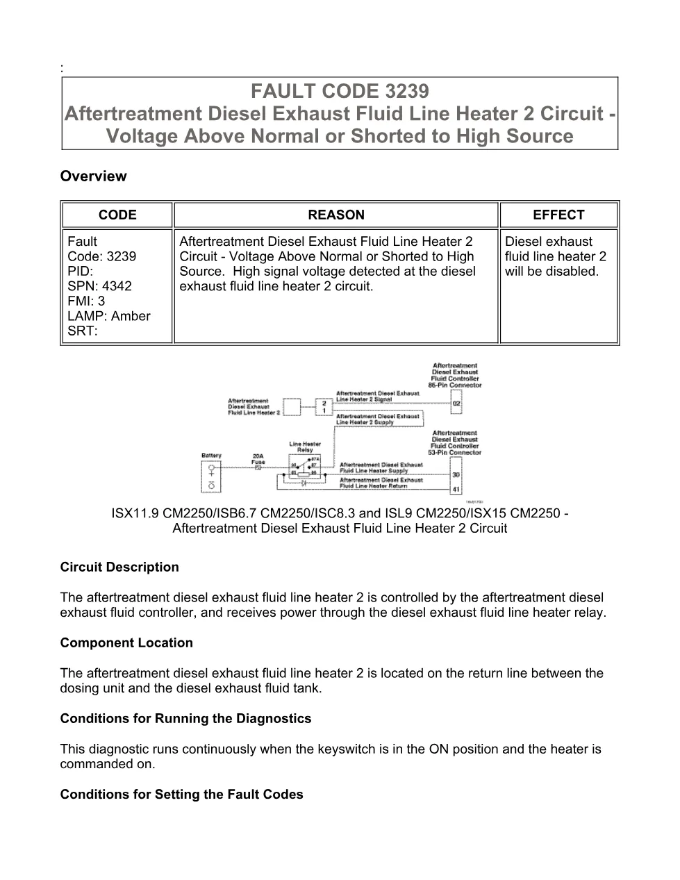 Cummins fault code 3239 manual — DEF line heater 2 circuit high - preview page 1 of 6