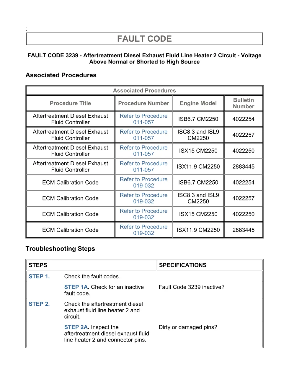 Cummins fault code 3239 manual — DEF line heater 2 circuit high - page 3 is available after signing in
