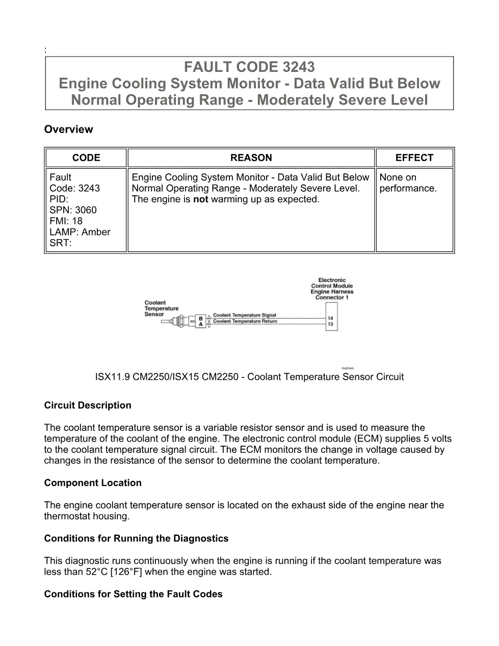 Cummins fault code 3243 – engine cooling system monitor – Service - preview page 1 of 6