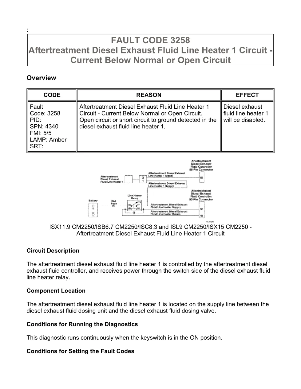 Cummins fault code 3258 – DEF line heater 1 circuit fault – Guide - preview page 1 of 6