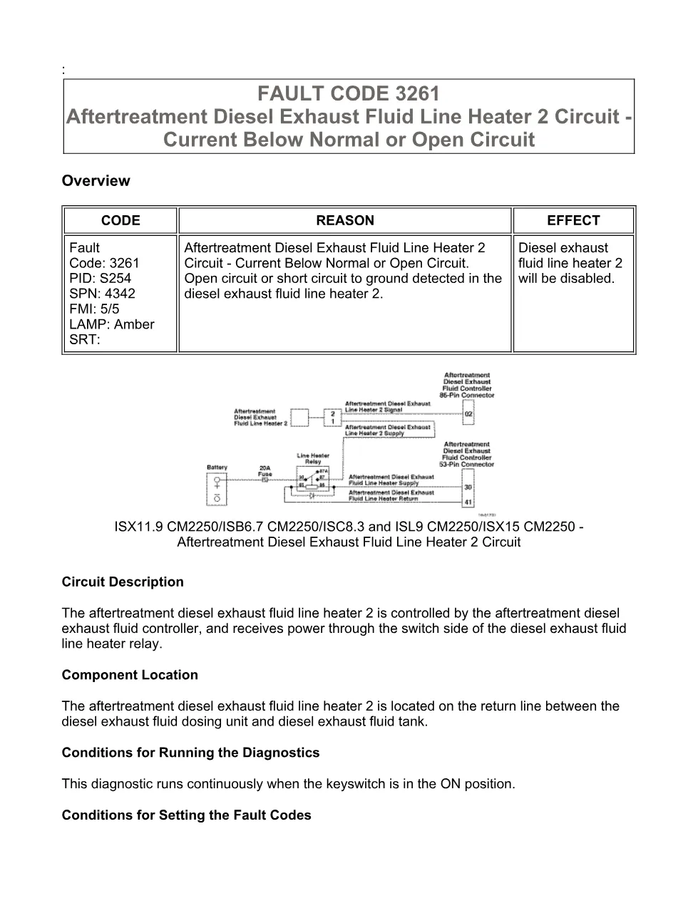 Cummins fault code 3261 – DEF line heater 2 circuit fault – Guide - preview page 1 of 6