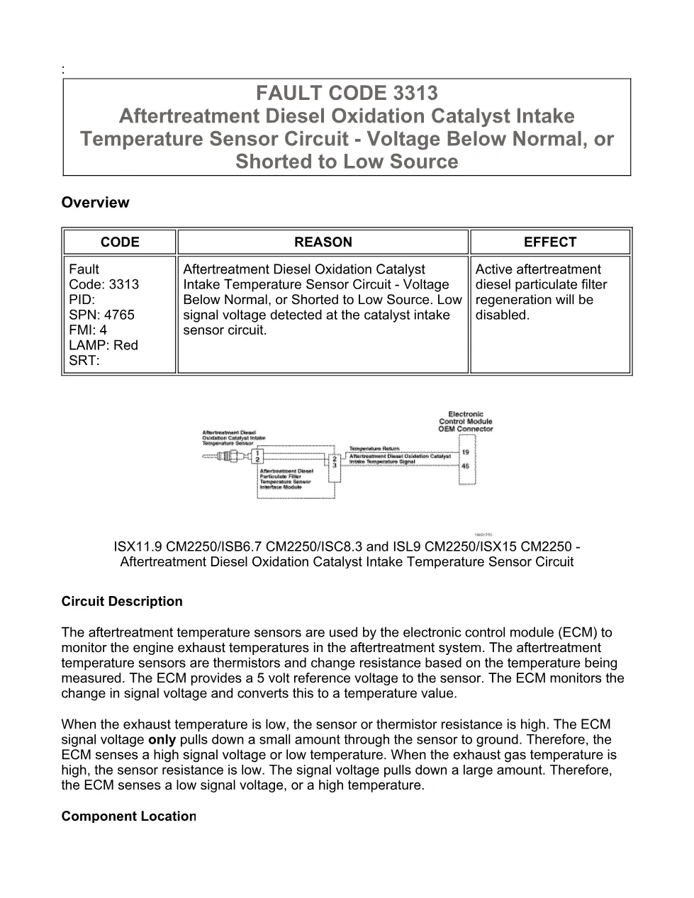 Cummins fault code 3313 manual — DOC intake temperature circuit - preview page 1 of 6