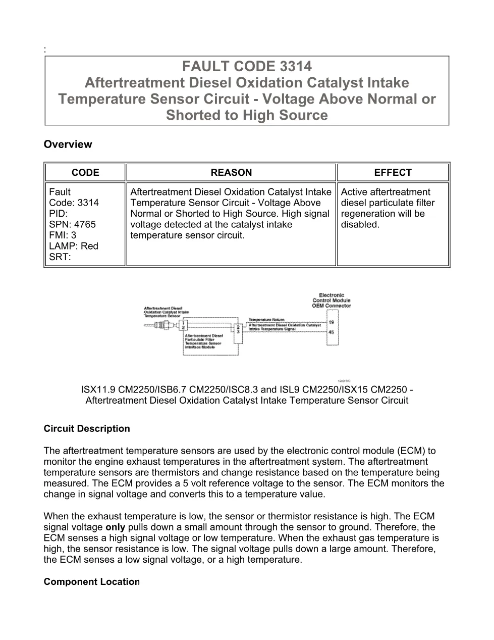 Cummins fault code 3314 manual — DOC intake temperature circuit - preview page 1 of 6