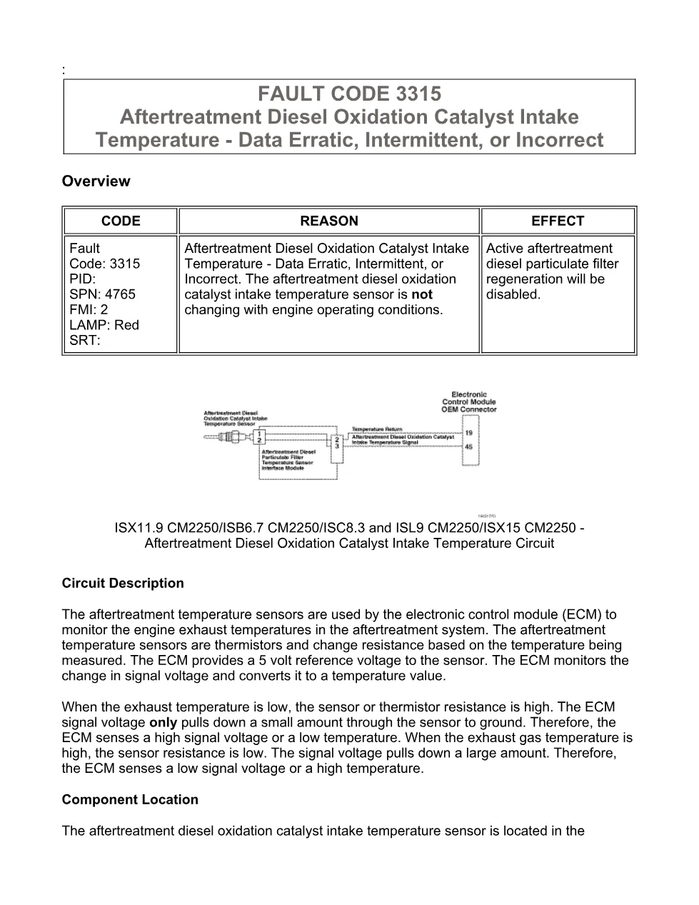 Cummins fault code 3315 – DOC intake temp sensor erratic – Guide - preview page 1 of 6