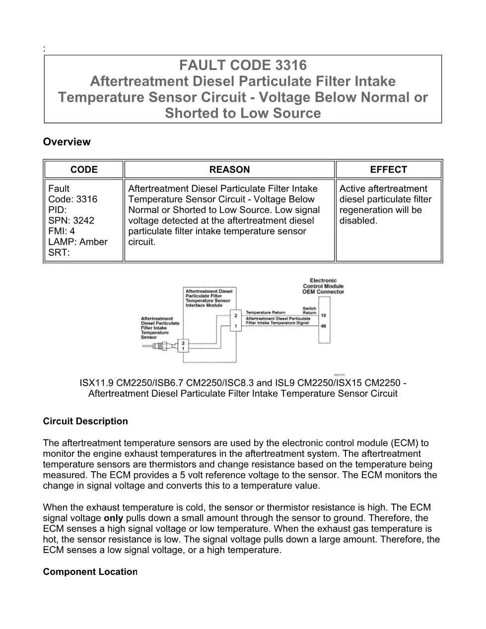 Cummins fault code 3316 manual — DPF intake temperature circuit - preview page 1 of 6