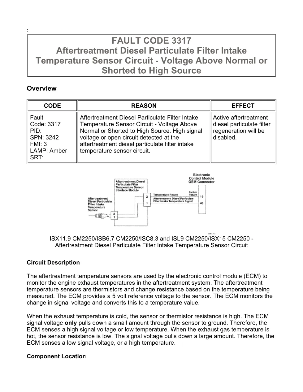 Cummins fault code 3317 manual — DPF intake temperature circuit - preview page 1 of 6