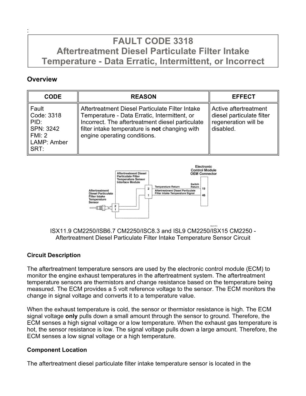Cummins fault code 3318 manual — DPF intake temperature erratic - preview page 1 of 6