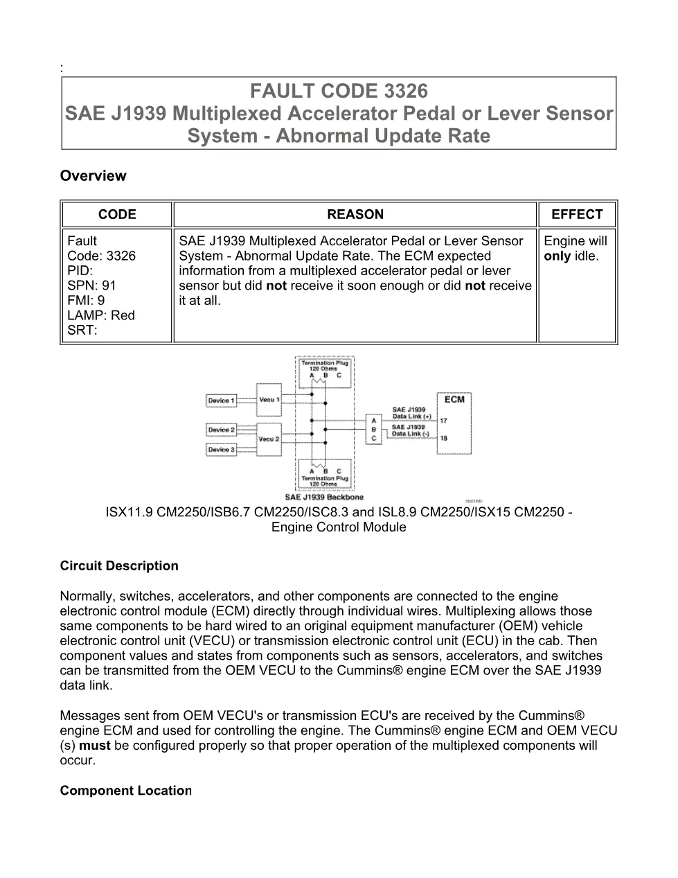 Cummins fault code 3326 manual — J1939 accelerator pedal sensor - preview page 1 of 6