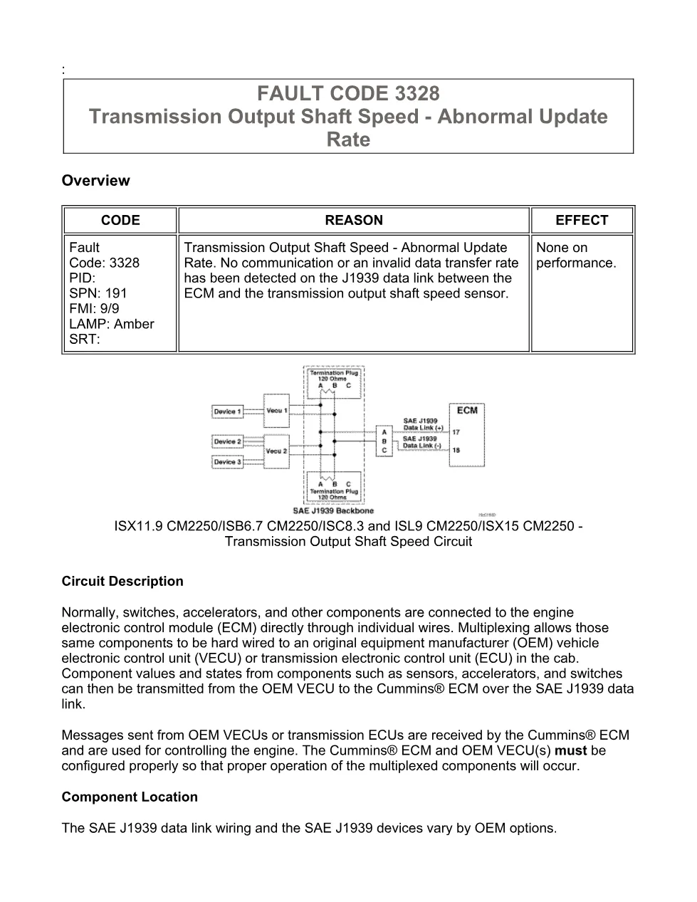 Cummins fault code 3328 manual — transmission output shaft speed - preview page 1 of 6