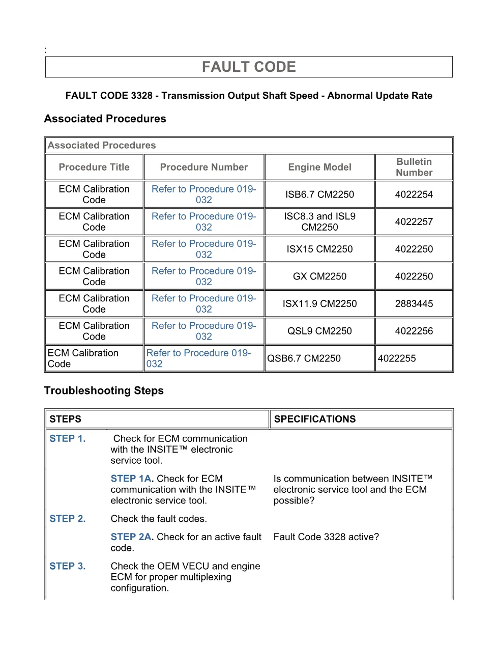 Cummins fault code 3328 manual — transmission output shaft speed - page 3 is available after signing in