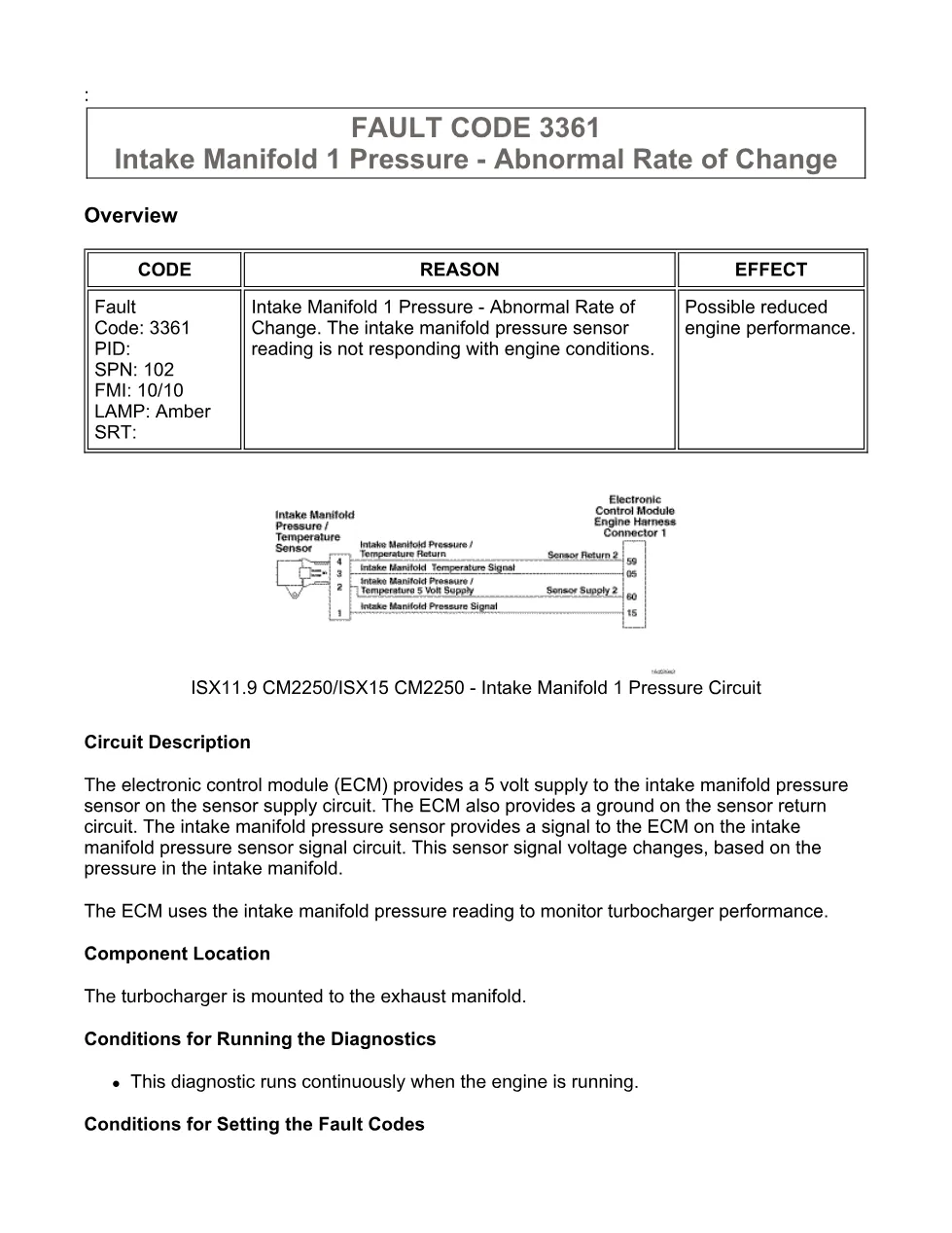 Cummins fault code 3361 manual — intake manifold 1 pressure (SPN - preview page 1 of 6