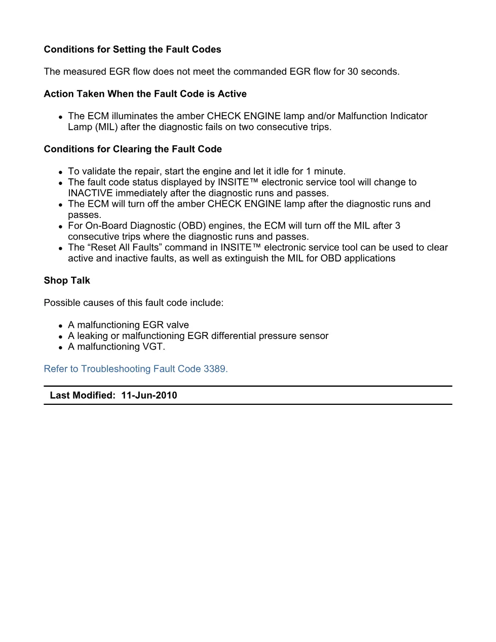 Cummins fault code 3389 manual — EGR system abnormal rate of - preview page 2 of 6