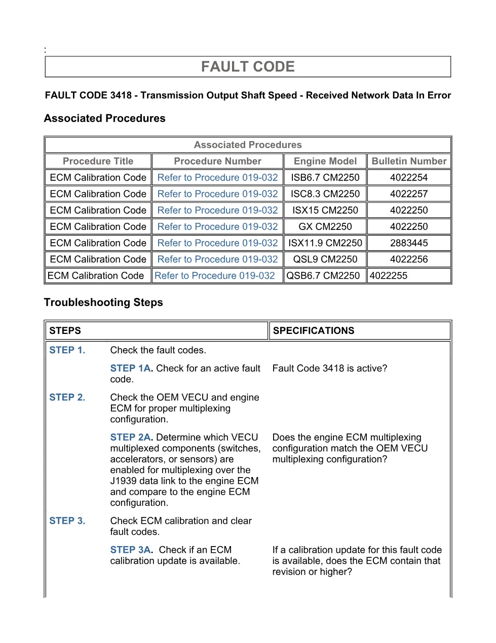 Cummins fault code 3418 — SPN 191 FMI 19 troubleshooting manual - page 3 is available after signing in