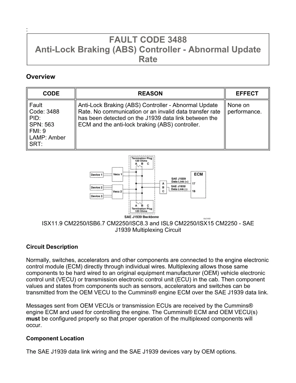 Cummins fault code 3488 — SPN 563 FMI 9 troubleshooting manual - preview page 1 of 6
