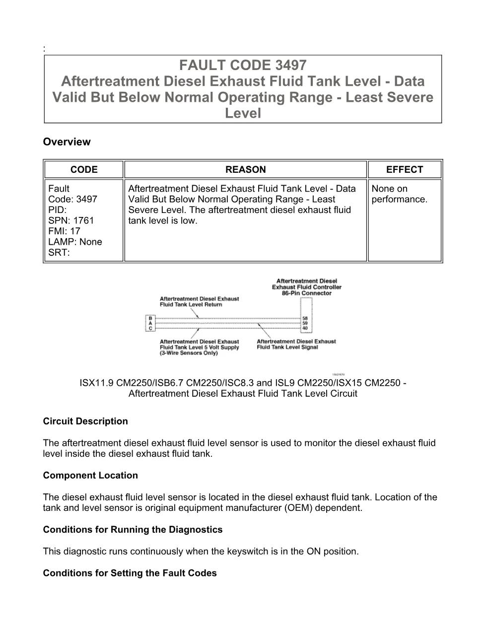 Cummins fault code 3497 — SPN 1761 FMI 17 troubleshooting manual - preview page 1 of 6