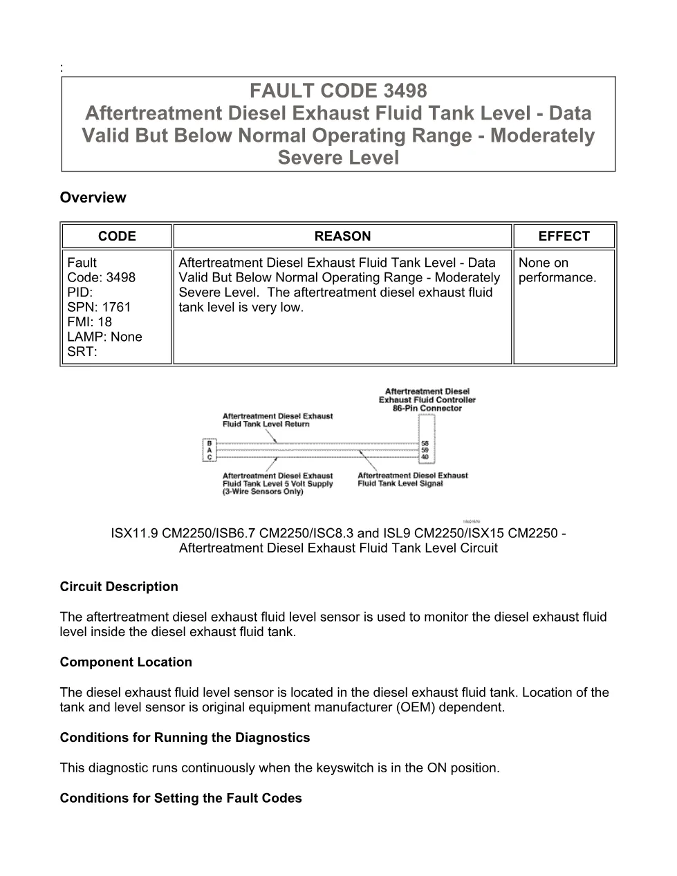 Cummins fault code 3498 — SPN 1761 FMI 18 troubleshooting manual - preview page 1 of 6