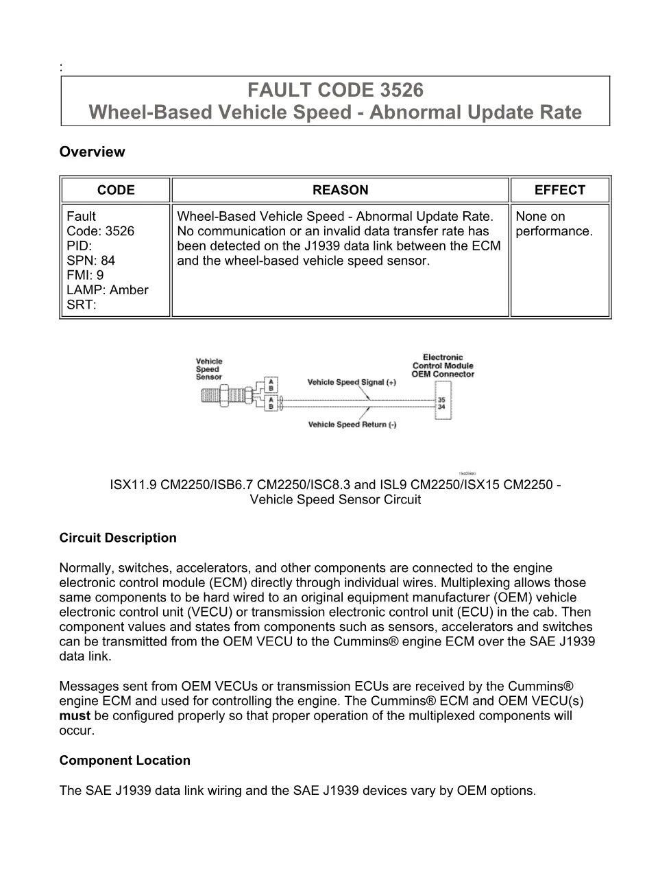 Cummins fault code 3526 — SPN 84 FMI 9 troubleshooting manual - preview page 1 of 6