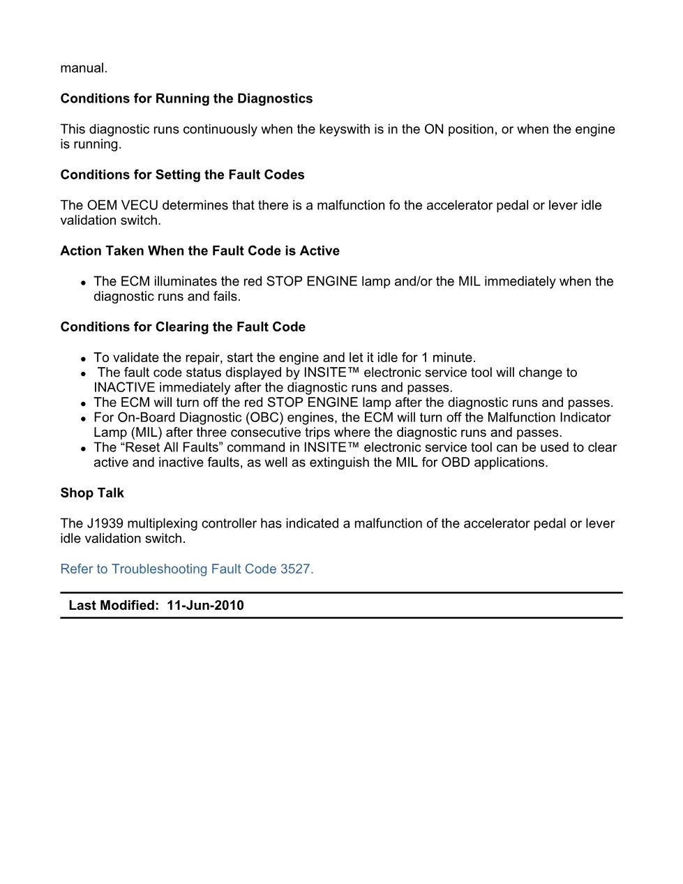 Cummins fault code 3527 — SPN 558 FMI 19 troubleshooting manual - preview page 2 of 6