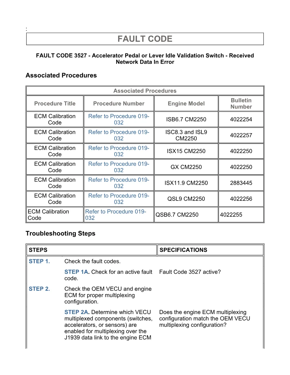 Cummins fault code 3527 — SPN 558 FMI 19 troubleshooting manual - page 3 is available after signing in