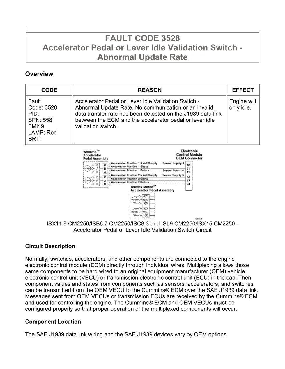 Cummins fault code 3528 — Accelerator Pedal or Lever Idle – Guide - preview page 1 of 6