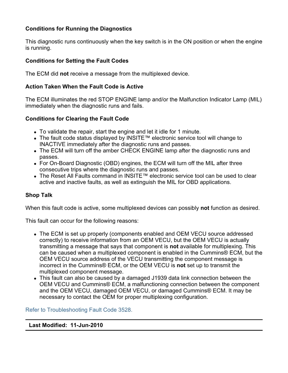 Cummins fault code 3528 — Accelerator Pedal or Lever Idle – Guide - preview page 2 of 6