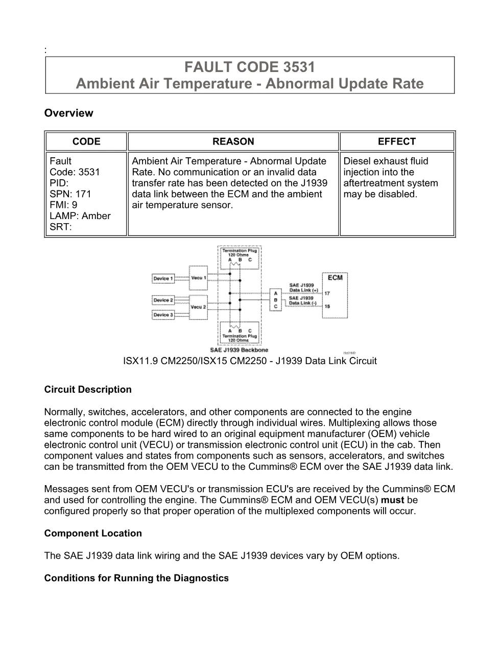 Cummins fault code 3531 — Ambient Air Temperature — PDF, 13 pages - preview page 1 of 6