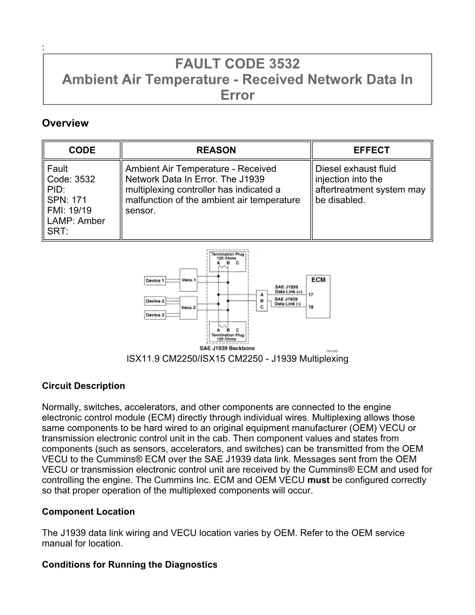 Cummins fault code 3532 — Ambient Air Temperature — PDF, 7 pages - preview page 1 of 6