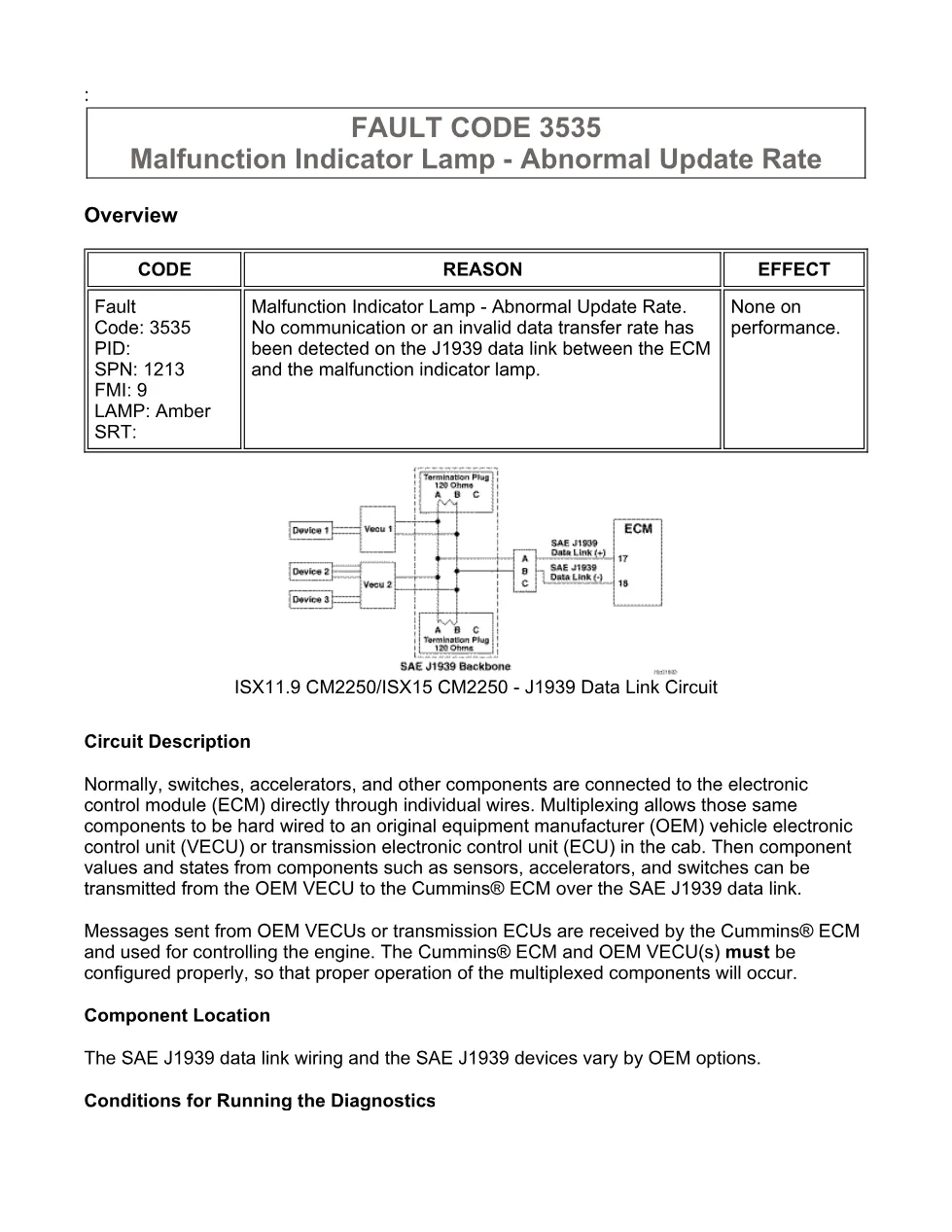 Cummins fault code 3535 — Malfunction Indicator Lamp — PDF, 13 - preview page 1 of 6