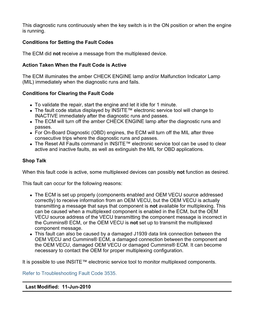 Cummins fault code 3535 — Malfunction Indicator Lamp — PDF, 13 - preview page 2 of 6