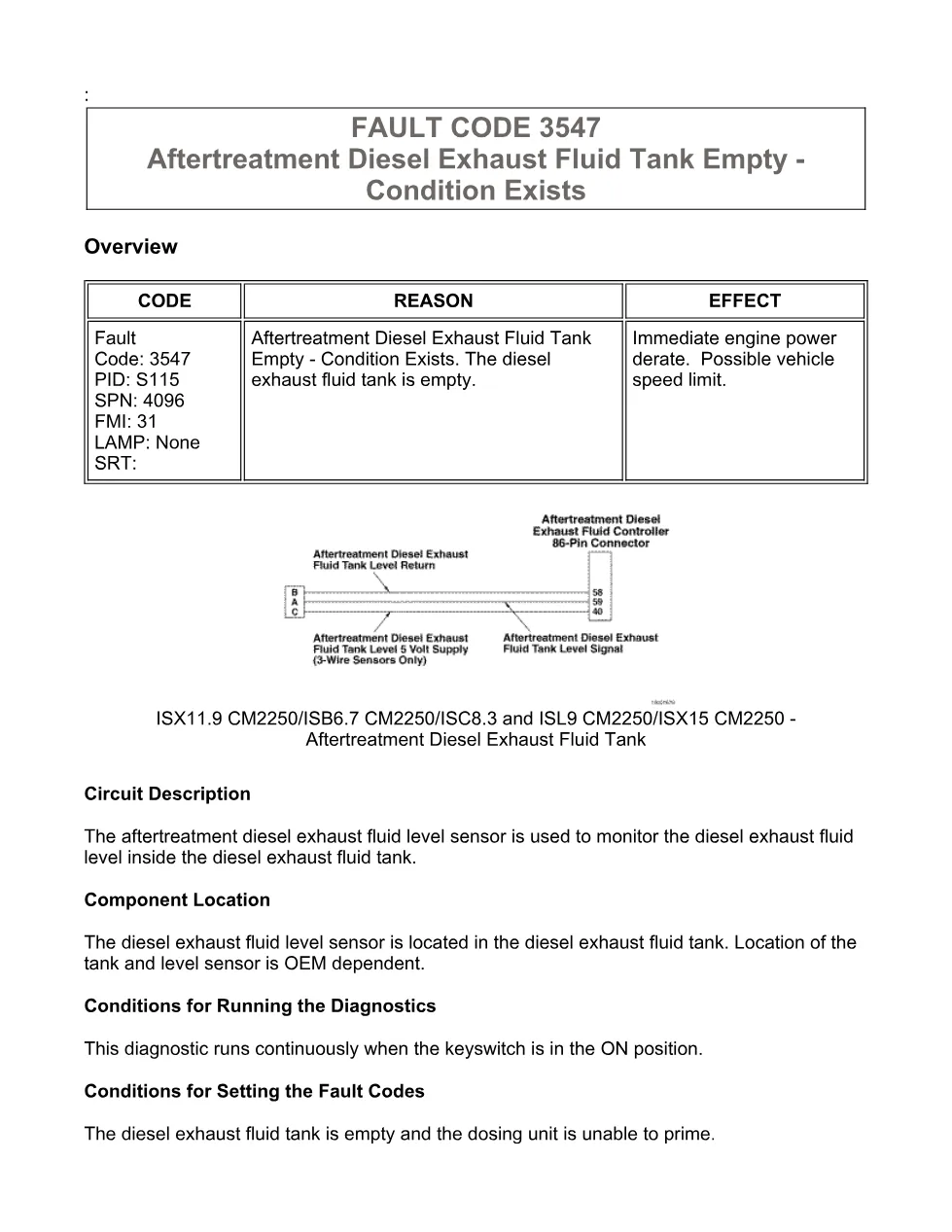 Cummins fault code 3547 — Aftertreatment DEF Tank Empty — PDF, 5 - preview page 1 of 5