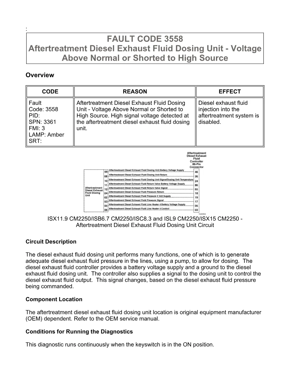 Cummins fault code 3558 — Aftertreatment DEF Dosing Unit — PDF, - preview page 1 of 6