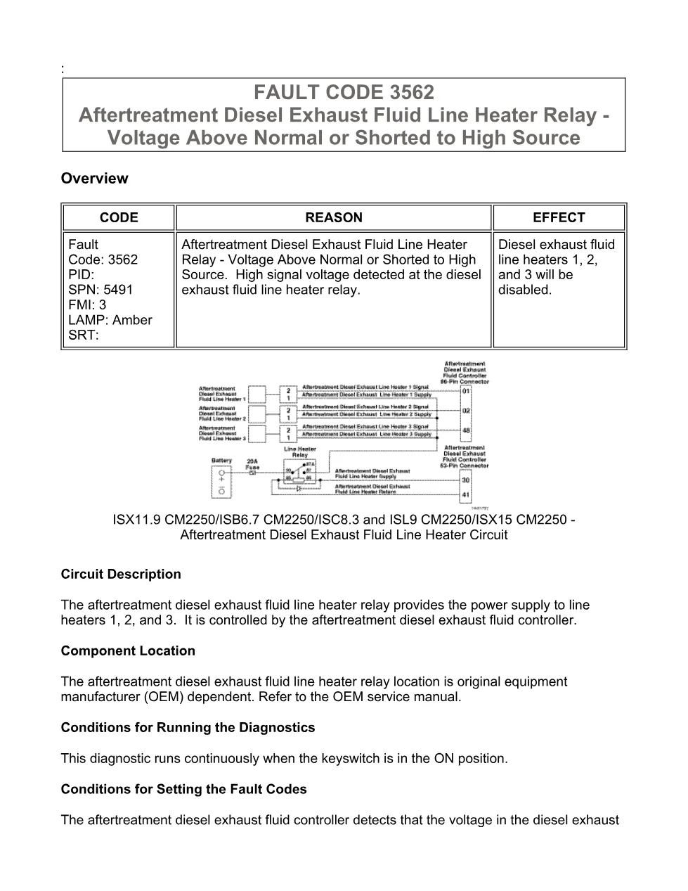 Cummins fault code 3562 — Aftertreatment DEF Line Heater Relay - preview page 1 of 6