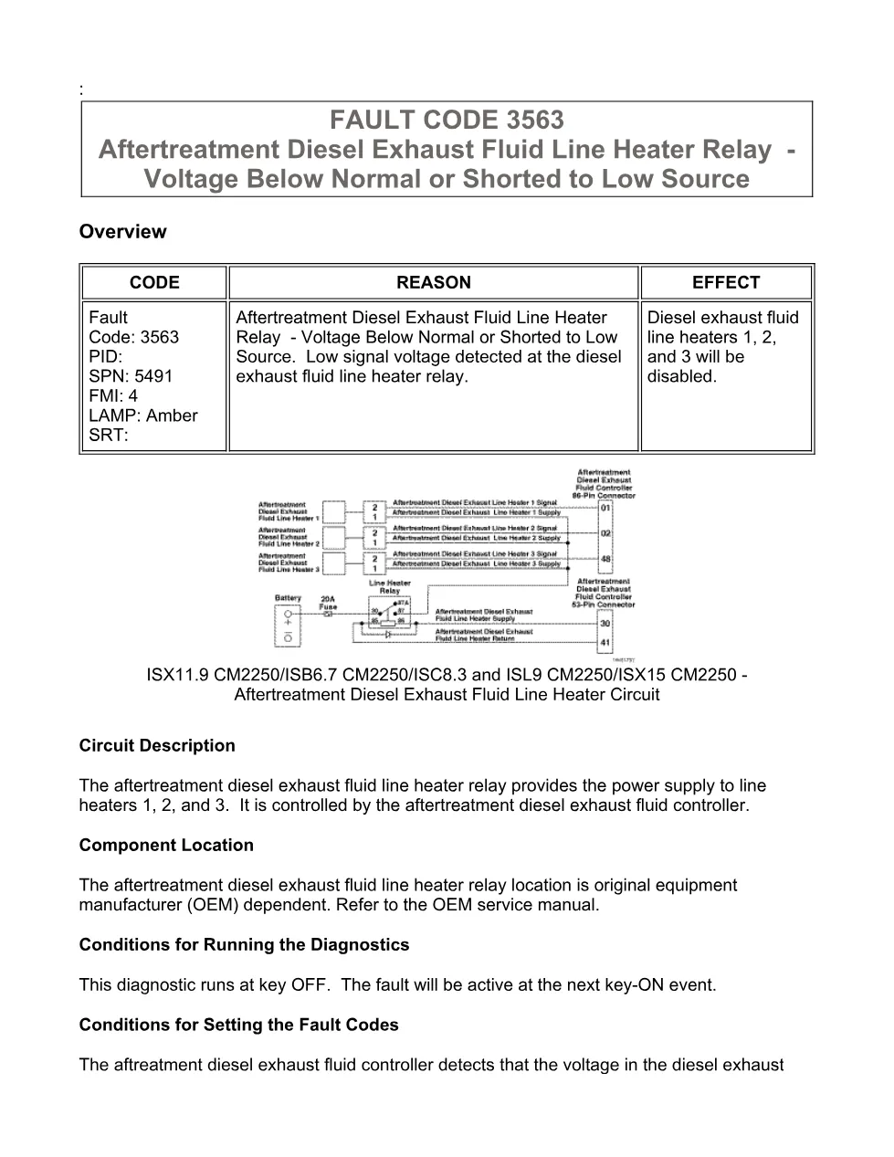 Cummins fault code 3563 — Aftertreatment DEF Line Heater Relay - preview page 1 of 6