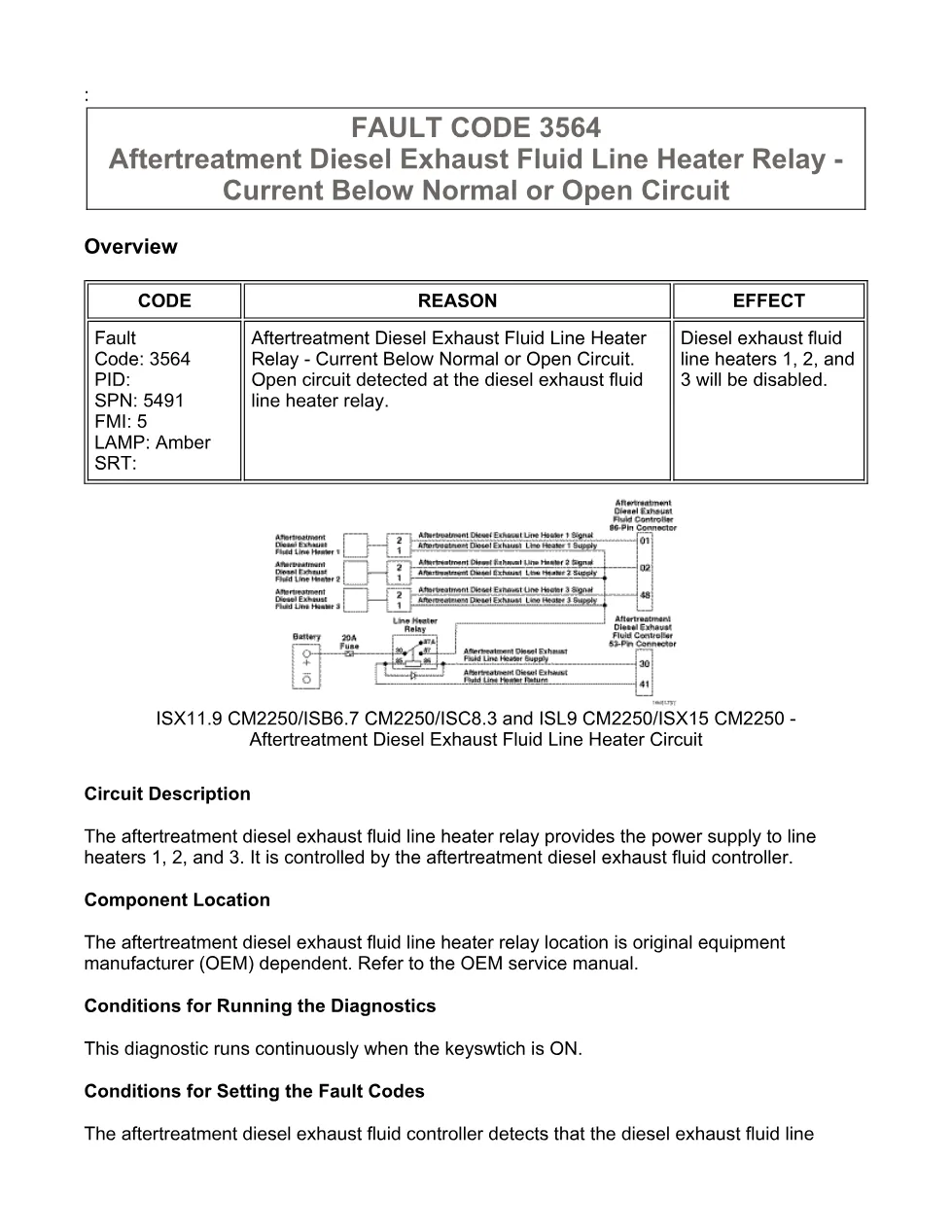 Cummins fault code 3564 — Aftertreatment DEF Line Heater Relay - preview page 1 of 6
