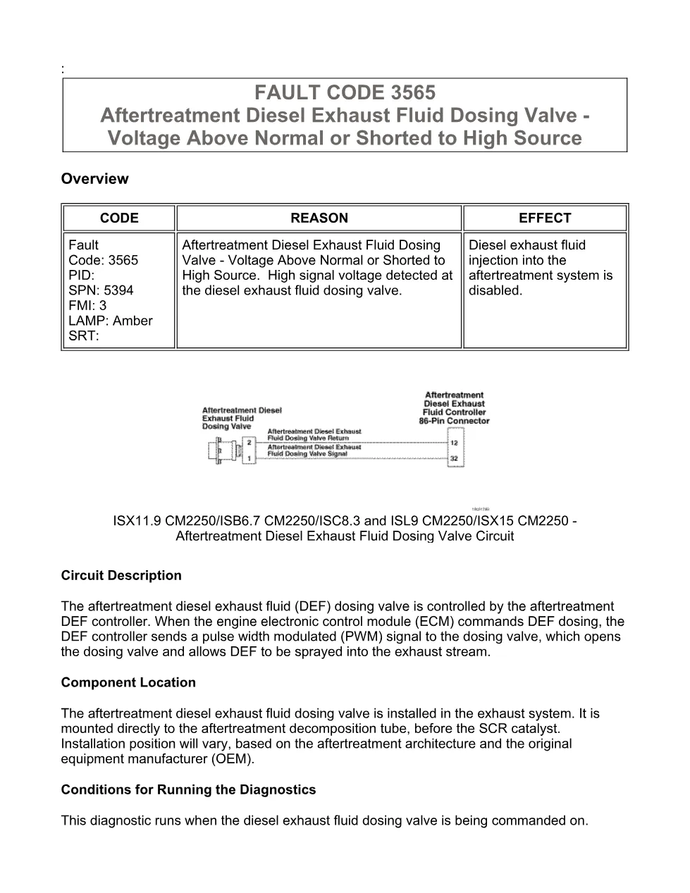 Cummins fault code 3565 — Aftertreatment DEF Dosing Valve — PDF, - preview page 1 of 6