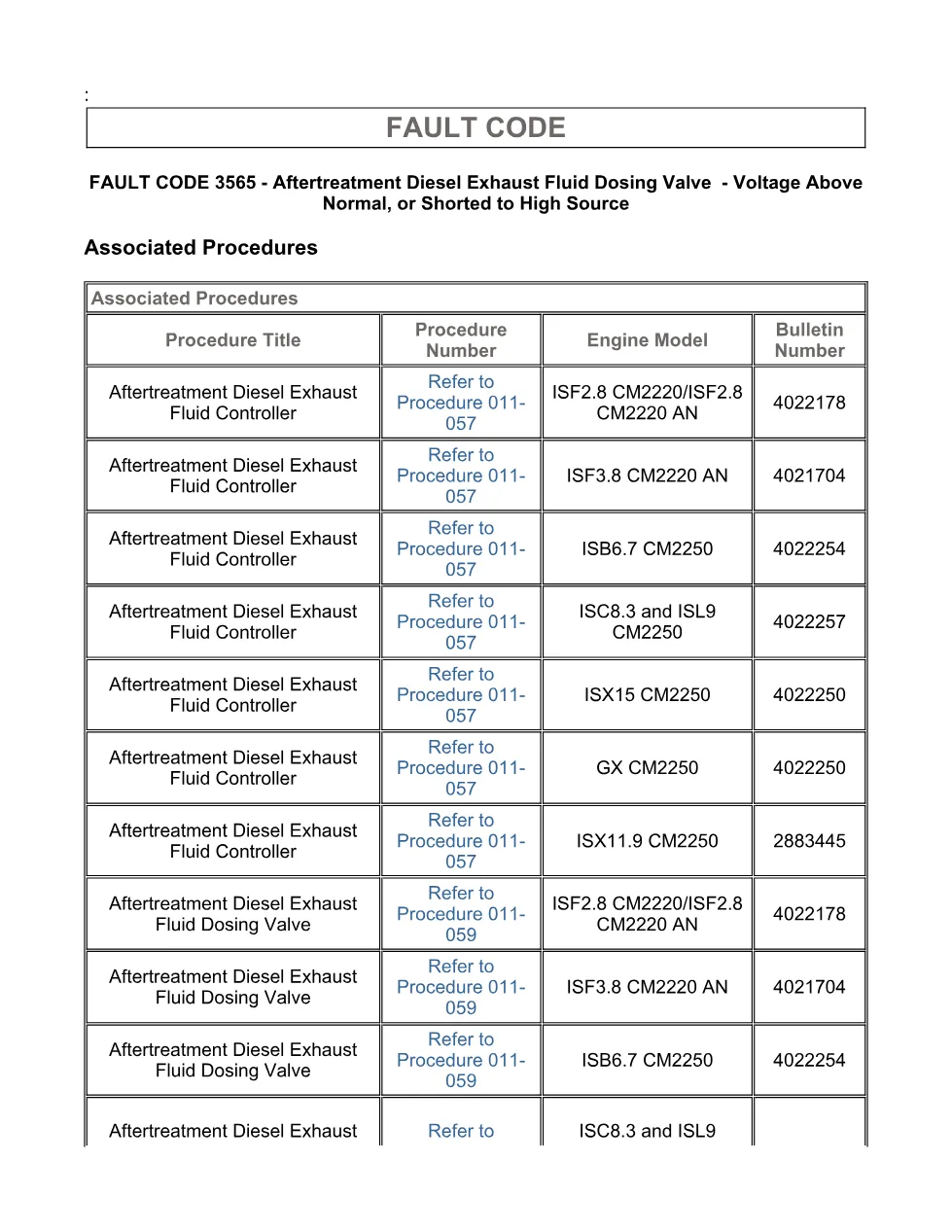 Cummins fault code 3565 — Aftertreatment DEF Dosing Valve — PDF, - page 3 is available after signing in