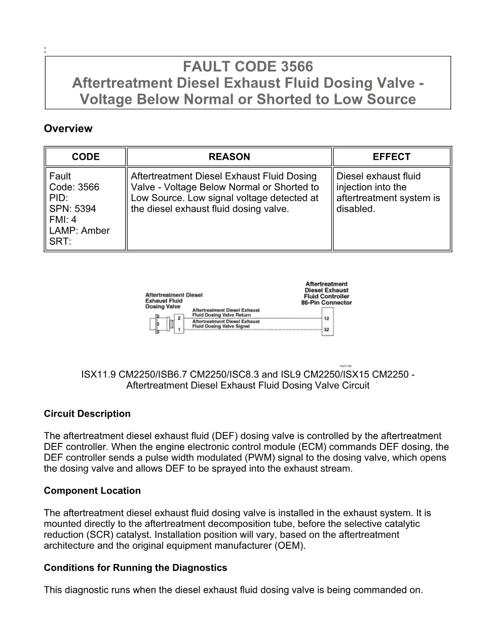 Cummins fault code 3566 — Aftertreatment DEF Dosing Valve — PDF, - preview page 1 of 6