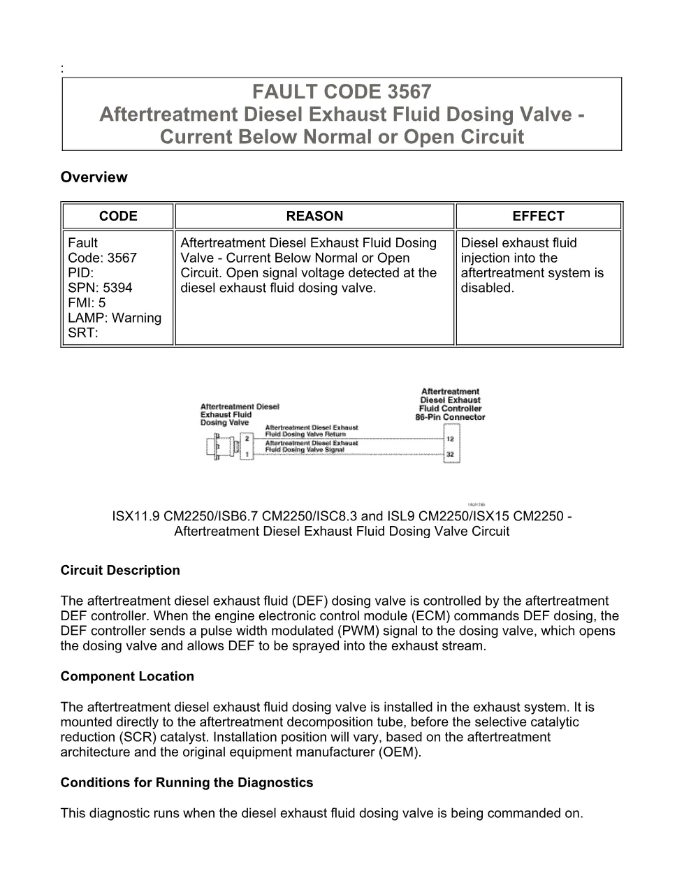 Cummins fault code 3567 — Aftertreatment DEF Dosing Valve — PDF, - preview page 1 of 6