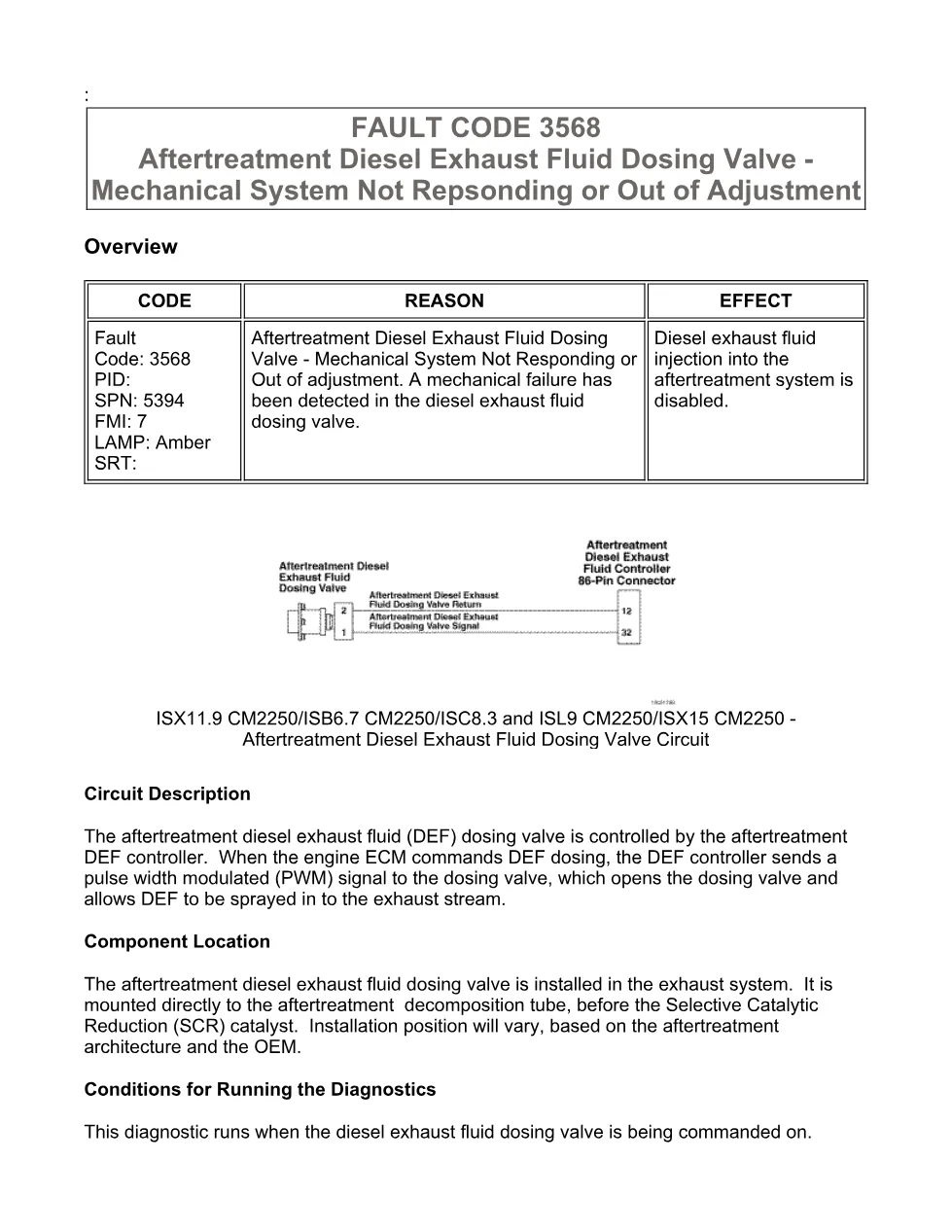 Cummins fault code 3568 — Aftertreatment DEF Dosing Valve — PDF, - preview page 1 of 6