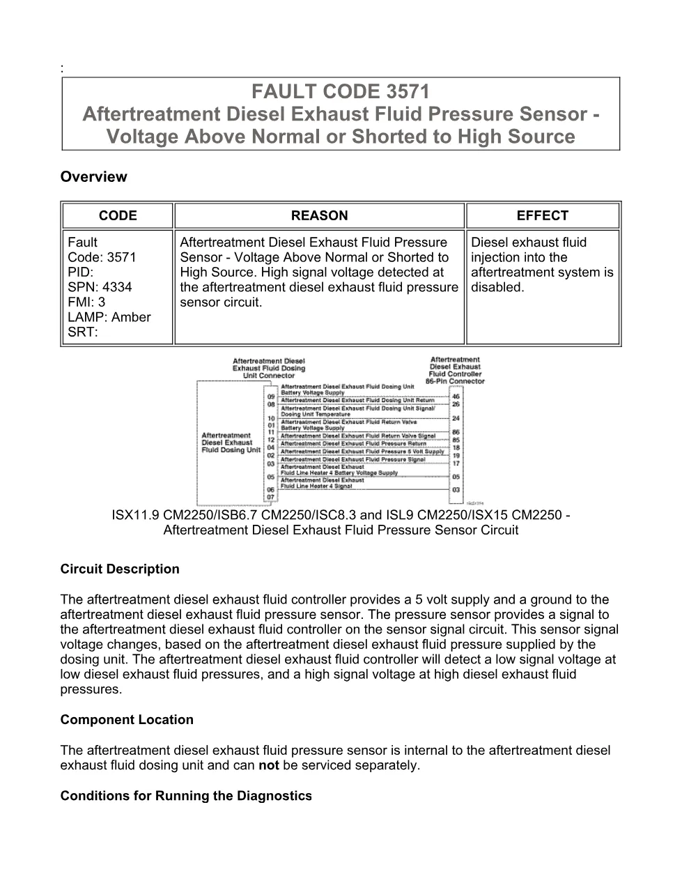 Cummins fault code 3571 — Aftertreatment DEF Pressure Sensor - preview page 1 of 6
