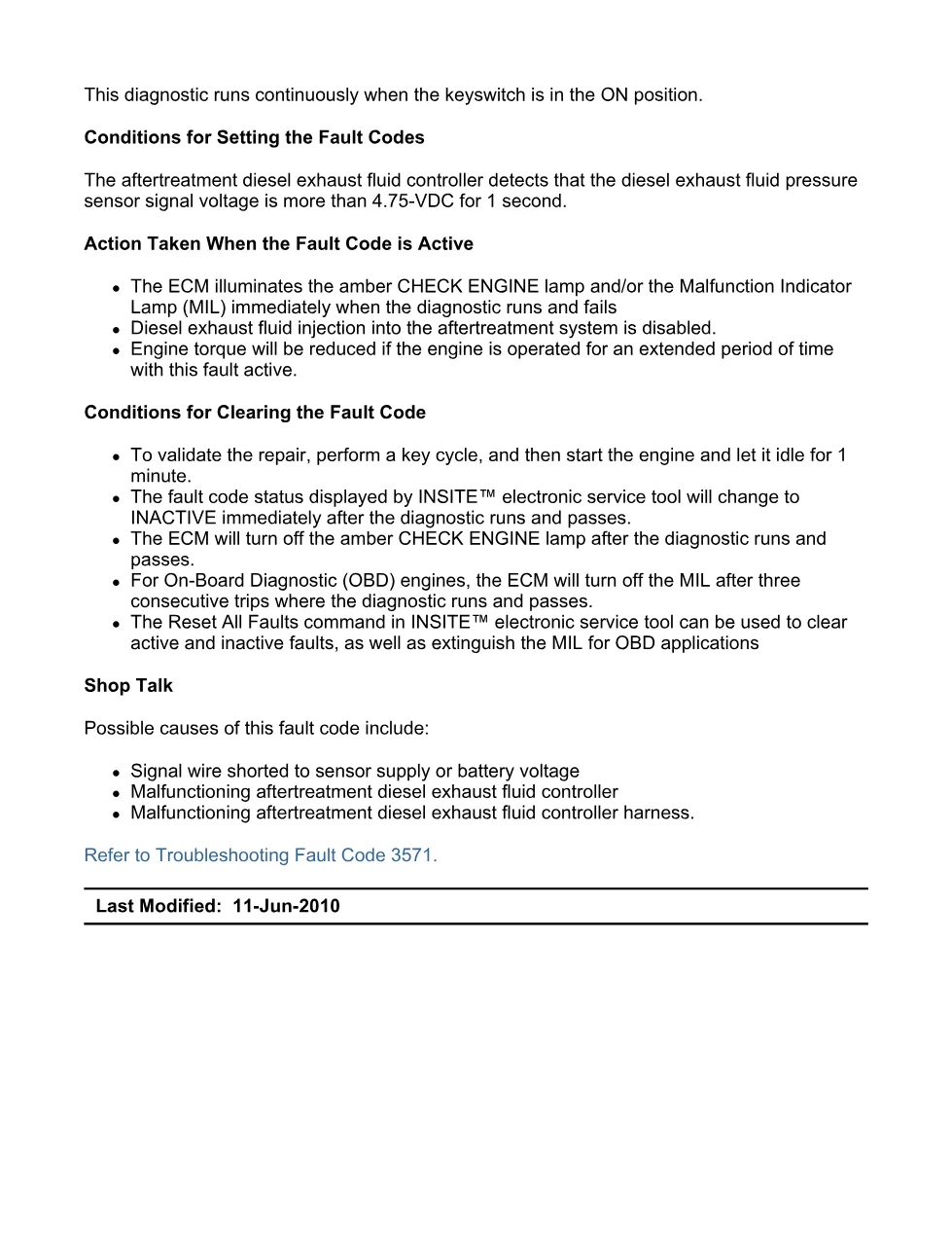 Cummins fault code 3571 — Aftertreatment DEF Pressure Sensor - preview page 2 of 6