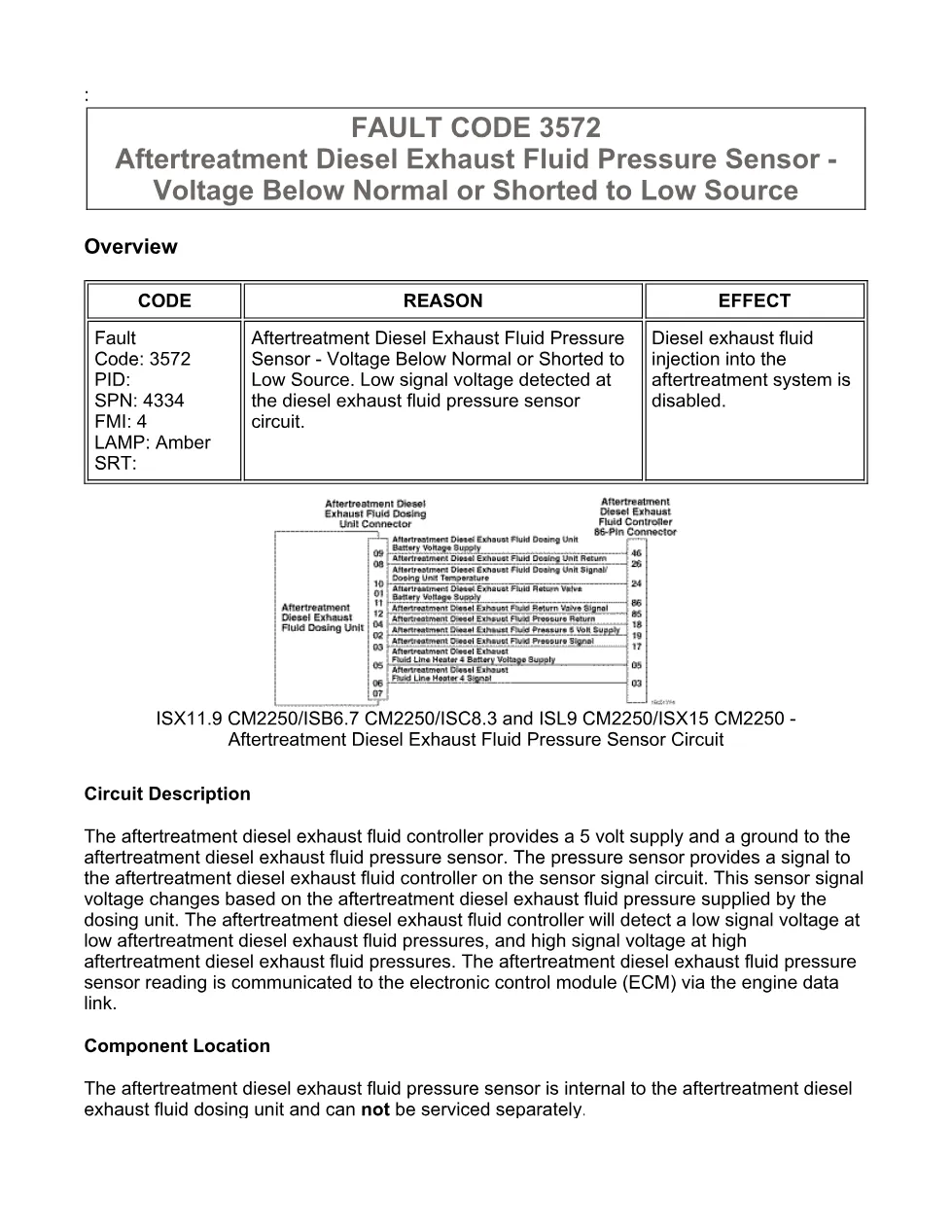 Cummins fault code 3572 — Aftertreatment DEF Pressure Sensor - preview page 1 of 6