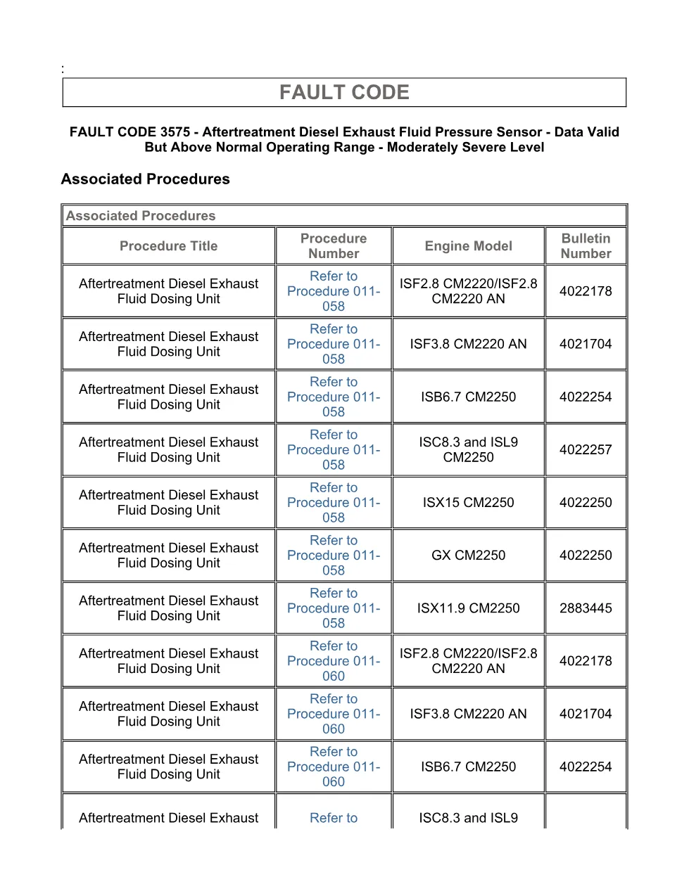 Cummins fault code 3575 — Aftertreatment DEF Pressure Sensor - page 3 is available after signing in
