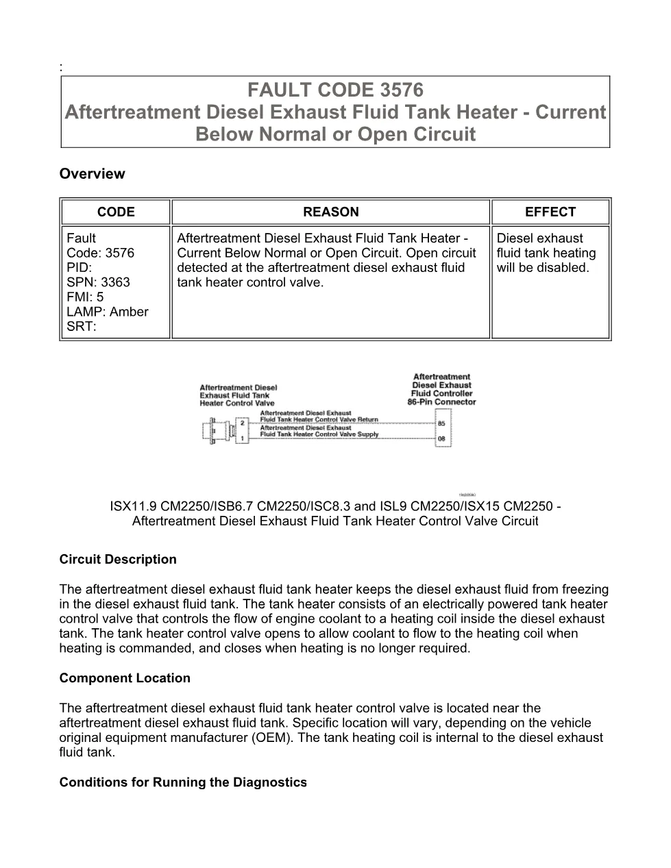 Cummins fault code 3576 — Aftertreatment DEF Tank Heater — PDF, - preview page 1 of 6