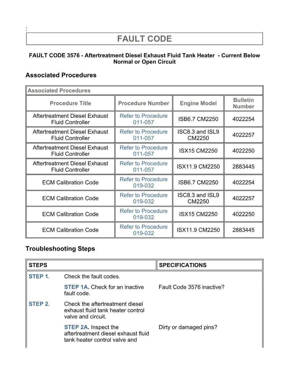 Cummins fault code 3576 — Aftertreatment DEF Tank Heater — PDF, - page 3 is available after signing in