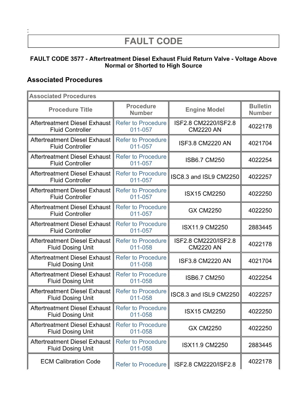 Cummins fault code 3577 – DEF return valve voltage high, ISX11.9 - page 3 is available after signing in