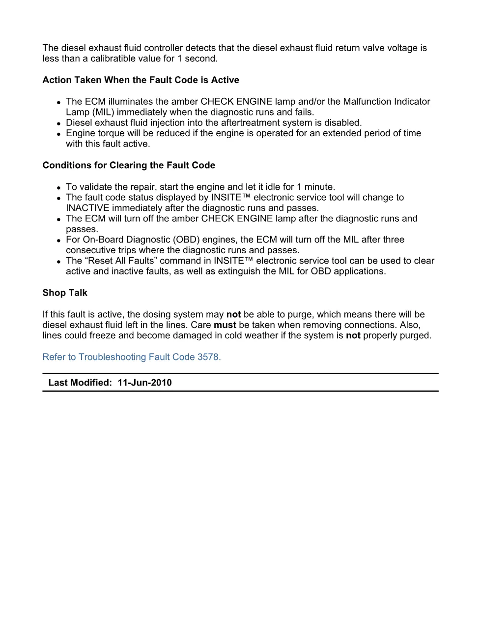 Cummins fault code 3578 – DEF return valve voltage low, ISX11.9 - preview page 2 of 6
