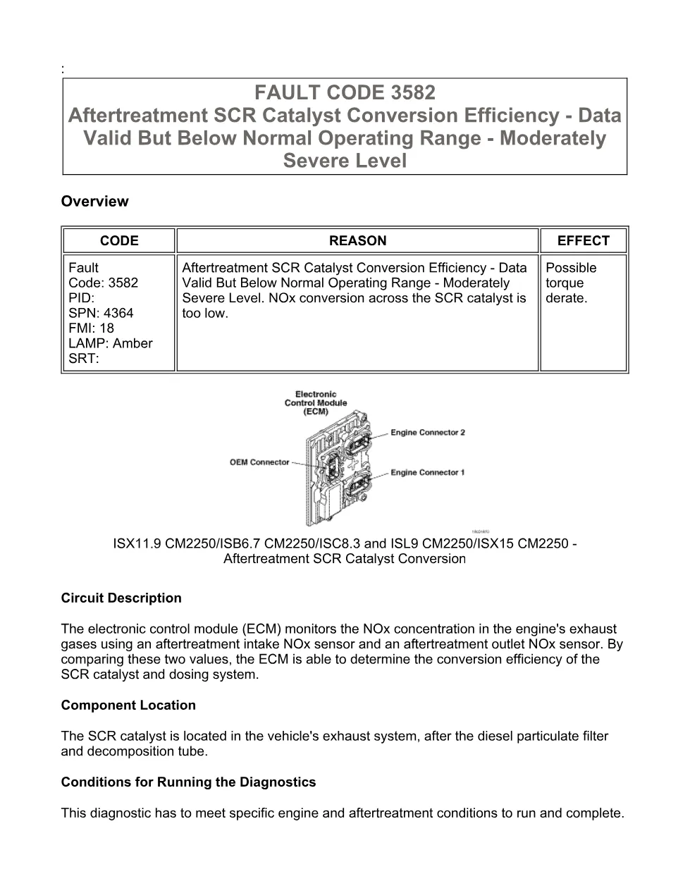 Cummins fault code 3582 – SCR catalyst conversion efficiency, - preview page 1 of 6